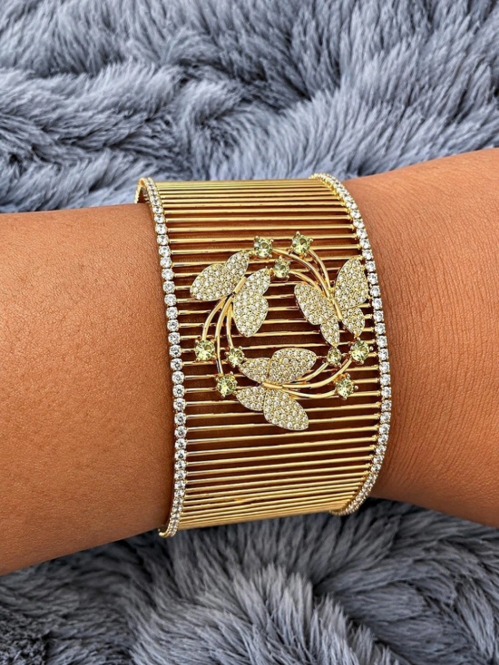 Gold-Tone Rhinestone Butterfly Bracelet